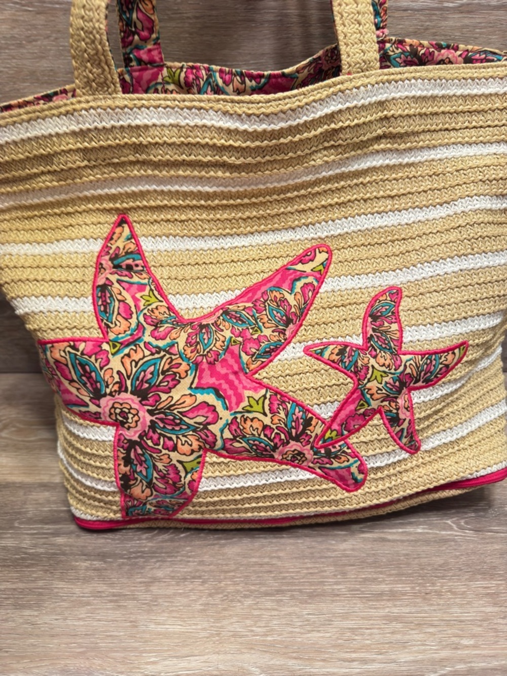 Vera Bradley Seashore beach bag sunburst floral starfish straw tote - Picture 3 of 13